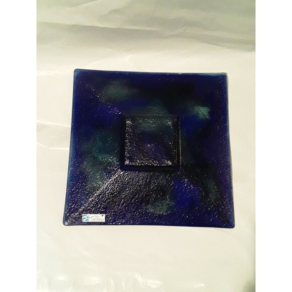 Andreas Meyer Blue Glass Hand Made in Israel Fused Art Nahariya Dish - Picture 4 of 8